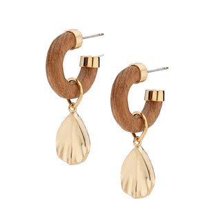 Bidu Wood Charm Hoop Earrings